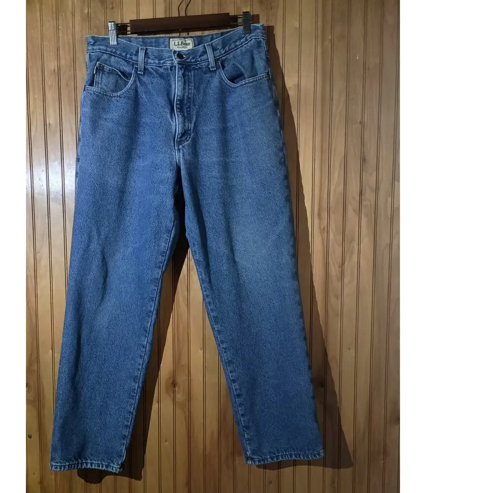 LL BEAN Men's Size 34/30 100% Cotton Relaxed Fit Flannel Lined Jeans Fall Denim